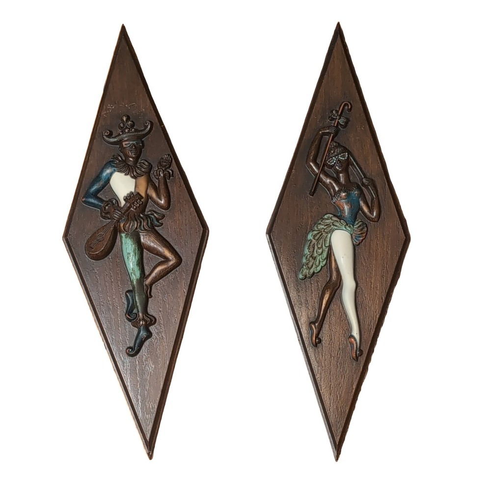 Turner Mfg. Co. Jester Harlequin Dancer Wall Plaques Mid-Century Modern 20in
